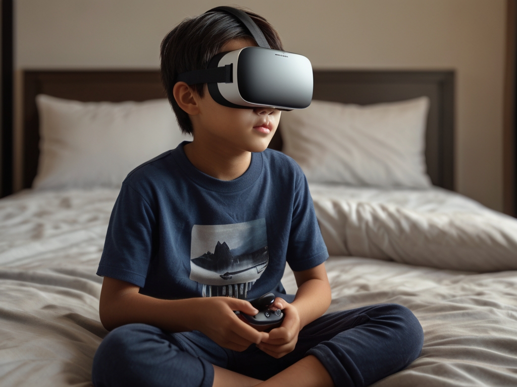 Kid wearing a virtual reality headset